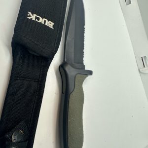 Buck 655 Nighthawk Fixed Blade Knife Partially Serrated USA w/ Sheath