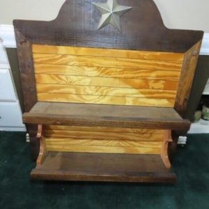 Rustic Lighted Texas Star Wall Shelf Display Two-Tone Wood